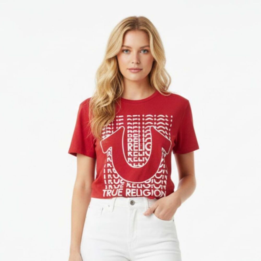 True Religion Red Short Sleeve Graphic‎ Logo Print Tee T Shirt M